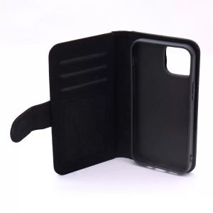 Shockproof Black PU Leather Wallet Flip Sublimation Phone Case With Stand For