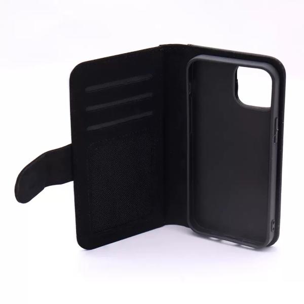 Shockproof Black PU Leather Wallet Flip Sublimation Phone Case With Stand For Apple