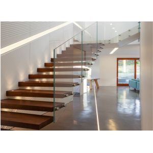 Contemporary Wooden Floating Steps Staircase With Invisible Stringer , Laminated