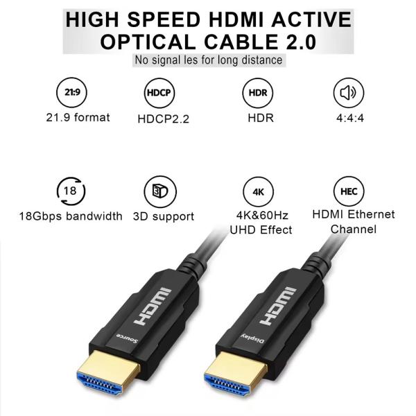Optic Fiber HDMI Optical Cable Support 4K 60Hz AUX/HPD/HDCP 2.0 4K HDMI Cable 30 Meter 50 Meter