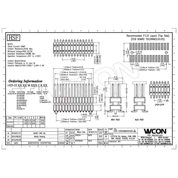 PCB Board Male 1.27*2.54mm Pin Header Connector Dual Row Double Plastic SMT PA9T Brass H=2.54