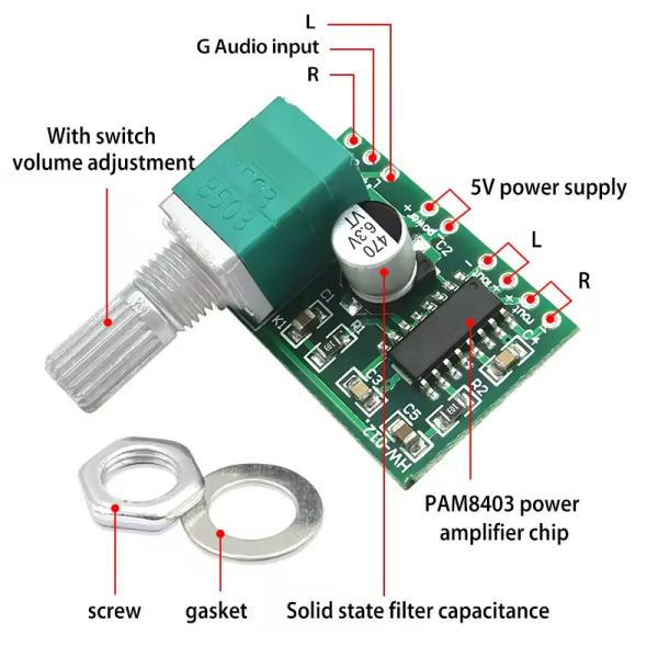 CA-8403S Mini Digital Preamplifier Board DC 5V 2 Channel 2*3W PAM8403