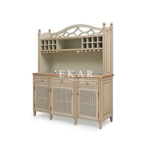 Gray Antique Design Dining Room Sideboard Carved Wooden Cupboard