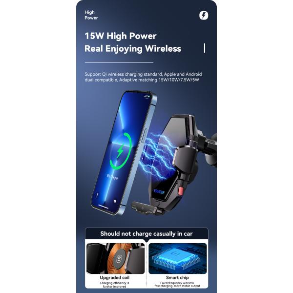 Essager 2023 Pilot 15W Wireless Car Phone Holder High Power 360 Free Rotation Fast Wireless Charging Car