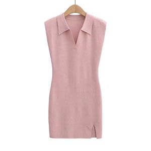 Fashionable Style Polo Neck Buttock Skirt Open Knit Short Dress For Women