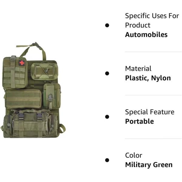 Tactical Truck Organizer 0.17KG Green Oxford Cloth Molle Bag