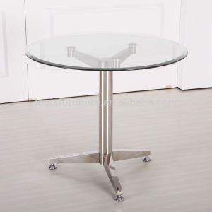 Stainless Steel Base Dining Room Tables With Round Glass Desktop