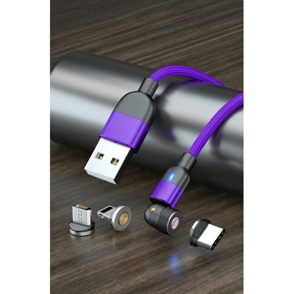 540° rotation USB magnetic cable nylon braided 3 in 1 magnetic cable fast