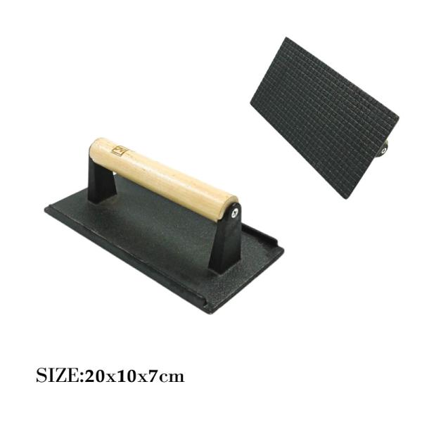 Buy 21X11X1.2cm Rectangular Cast Iron Steak Press With Wooden Handle at wholesale prices