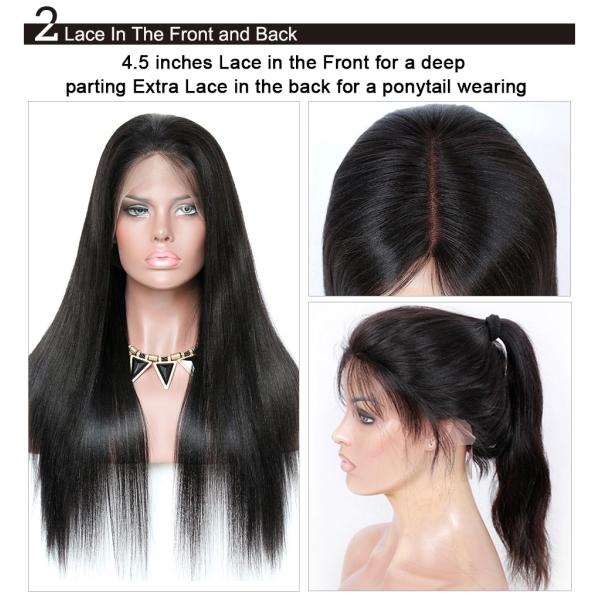 100% Brazilian Virgin Straight Human Hair Lace Front Wigs 5 Inches For Black Women
