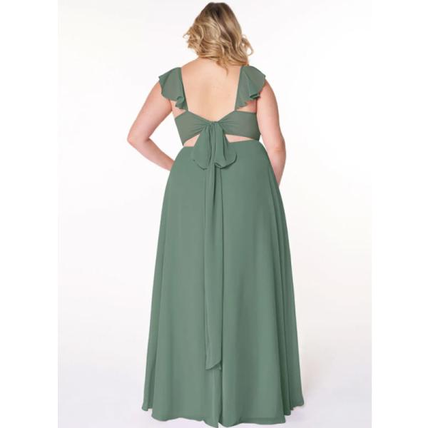New Fashion Female A-Line V-neck Ruched Chiffon Floor-Length Bridesmaid Dress A-Line Cap Sleeve