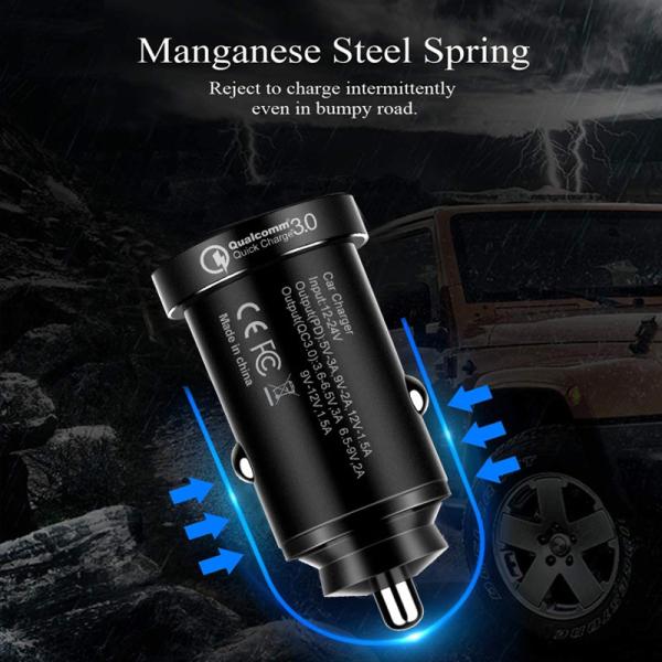 Zinc Alloy USB Car Charger PD QC3.0 20W For IPhone13 IPad IPod