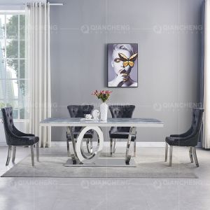 Large 200x100x75cm Tempered Glass Dining Table Stainless Steel Metal Base