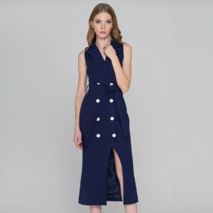wholesale blue sleeveless blazer dress