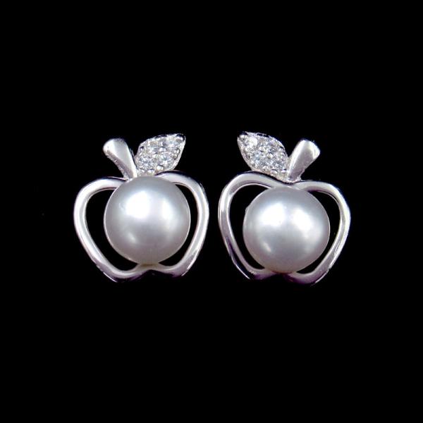 Buy 925 Sterling Silver Pearl Apple Shaped Earrings With Logo SGS ISO9001 3C at wholesale prices