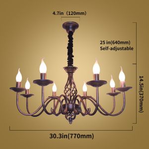 Black Wronght Iron Chandelier Living room Farmhouse Kitchen Frech Country