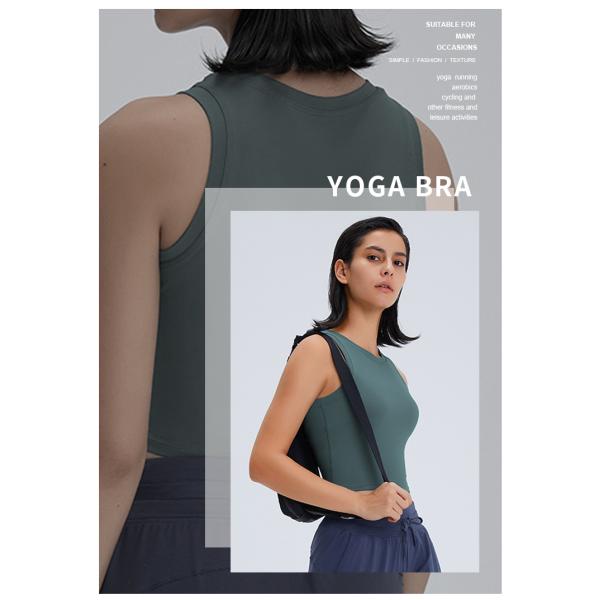 Women Raised Round Neck Yoga Sports Bras Push Up Shockproof Crop Tank Top