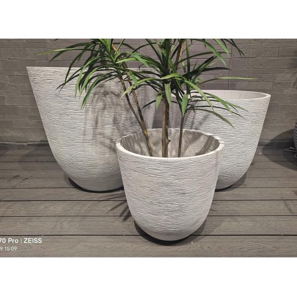 Curved Wavy Lines Minic Woven Fabrics Grey Round Fiber Clay Planter Low-maintainence