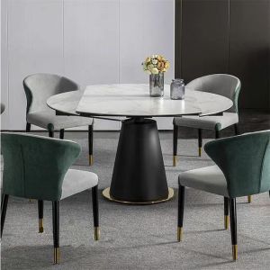 Round Functional Ceramic Marble Dining Table With Stainless Steel Legs
