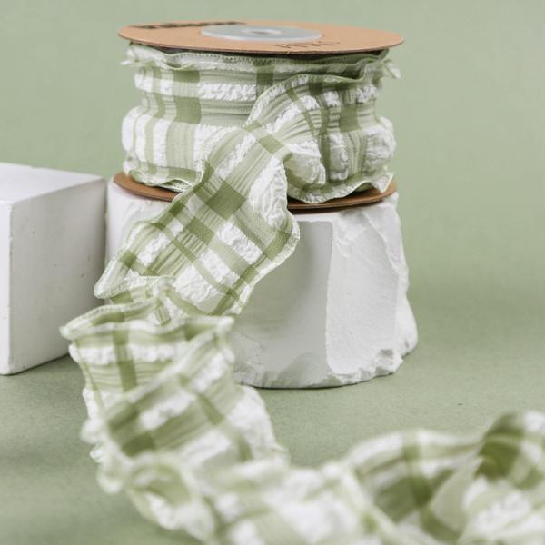 Korea Lattice Blue And White Gingham Ribbon 38mm Polyester Pink Tartan Ribbon