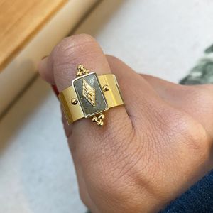 Opening Adjustable Gold Plated Band Rings Geometric Natural Turquoise Gemstone