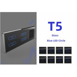 Tempered Glass Touch Wall Switch Blue Light Wall Mounted Switch