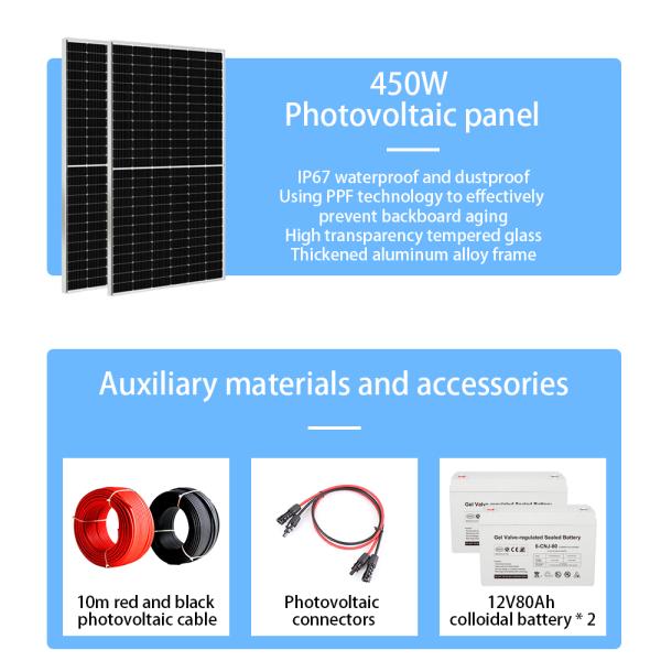 Off Grid Solar Power Generation System 1KW Hybrid GEL Battery Solar Energy For Residential