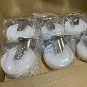 4 Inch White Stainless Steel Casters Solid Nylon Plate Type Swivel