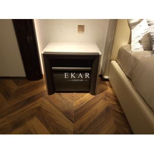 Veneer Luxury Elegant Style Leather Hotel Bedside Table Modern Nightstand