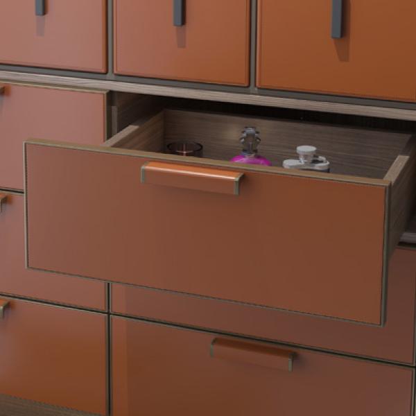 Buy MJMFHD Custom ENF Grade PVC Leather Drawer Front Panel for Wardrobe, with Sealed Edges & Hardware Pulls, Model CYDP-003 at wholesale prices