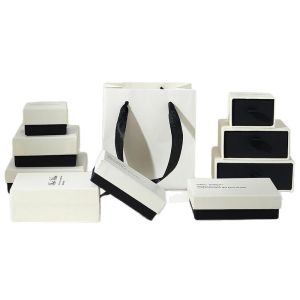 Customized Logo Jewelry Box With White And Black Lid Ring Packaging Box And Gift