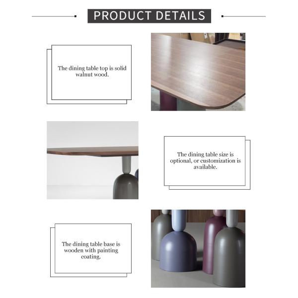 Customized Walnut Color Metal Base Dining Table Rectangular Shape