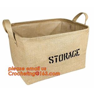 100% jute storage basket,natural jute material collapsible decorative storage