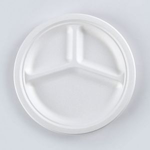 3 parts Round White Dessert Sugarcane Biodegradable sugarcane Disposable Plate