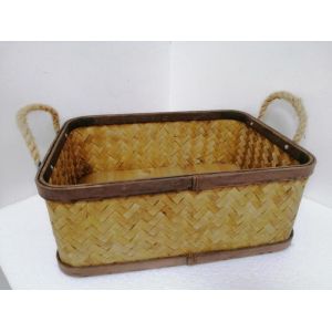 Beige Woven Rectangle Basket Set With Rope Handle