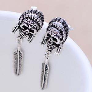 Fashion Plume Design Retro Thai Sterling Silver Drop Earrings(XH048068W)