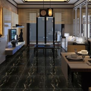 GLOSSY Black Gold Marble Ceramic 24x24 Square Tile for Outdoor and Indoor Luster