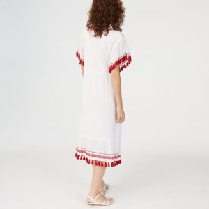 Embroidery Tassel Boho Cotton Dress Women