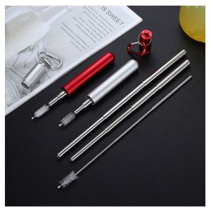 Adjustable Reusable Stainless Steel Straws With Case Party Wedding Use