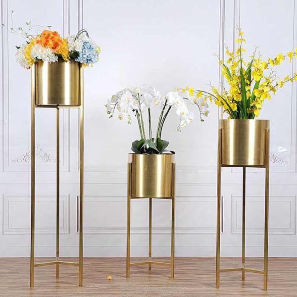 High art cute golden planter stainless steel flower pot with stand