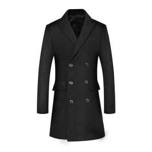 Business Casual Double-Breasted Men's Woolen Coat in Standard Thickness Canvas