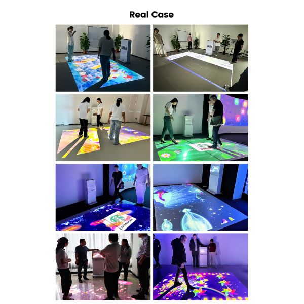 Multiple people interacting with floor projection