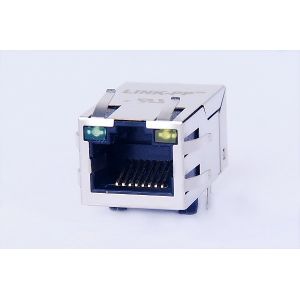 Single Port Stacked Magnetic RJ45 Jack Tab Down With USB 0817-1A1T-11