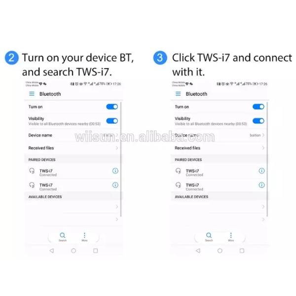 Mobile TWS I7s Wireless Earbuds HIFI Sound True Wireless In Ear Headphones