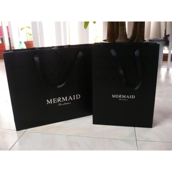 Mermaid 1c+1c Printing Black 250g Paper Shopping Bags With Metal Tops Ribbon Handle