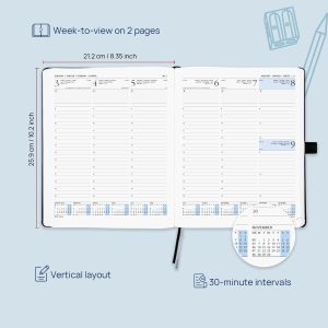 Leatherette PU Student Weekly Planner With 30 Minute Intervals Agenda