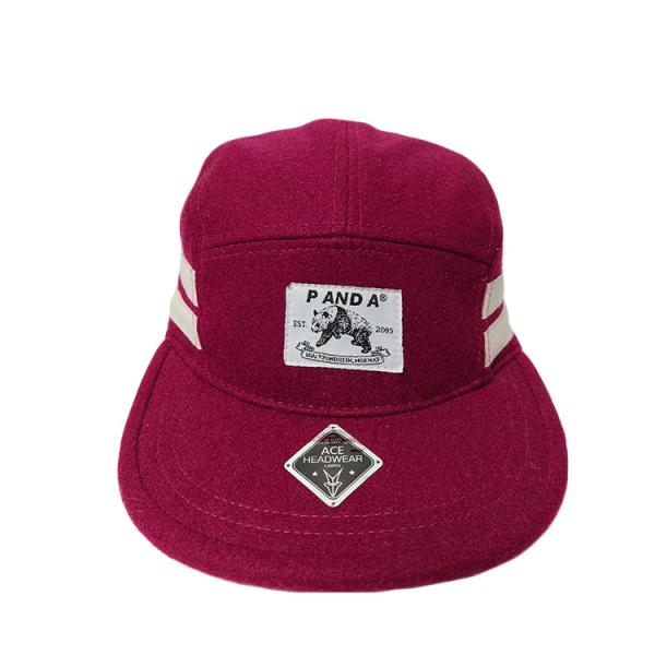Buy Fashion Custom Wool 5 Panel Camper Hat For Children Red Color 56-62CM at wholesale prices