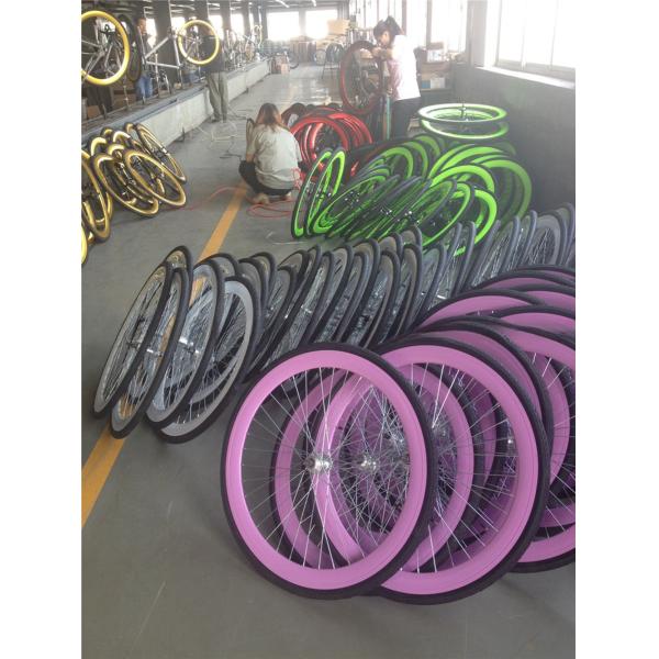 43mm Anodized Blue Flip Flop Fixed Gear Road Bike Wheel Set with Colorful Spokes