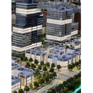 Architectural Model of Modern Urban Complex with Integrated Stadium, Business