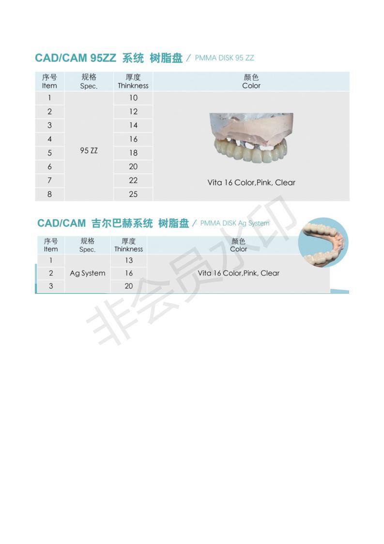 Yucera Dental Premium Monolayer PMMA Disc Dental Applications Providing Clear